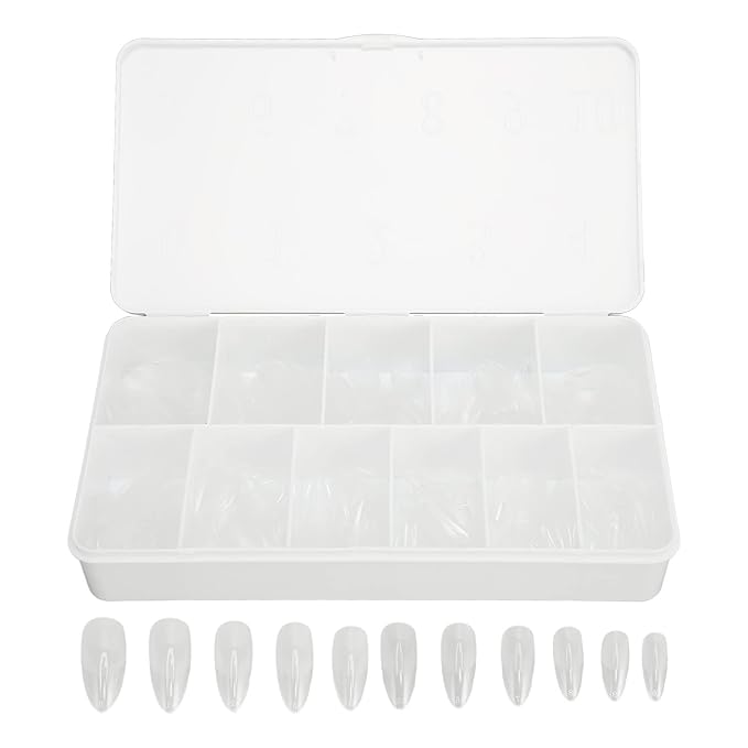 550 Tablets Long Clear Nails Ultra Thin Clear Stiletto Fake Nails Set, Long, Full Cover, Almond Shaped with Rhinestones Designs for Wedding, Dating, Party Acrylic Nail Tips Kit