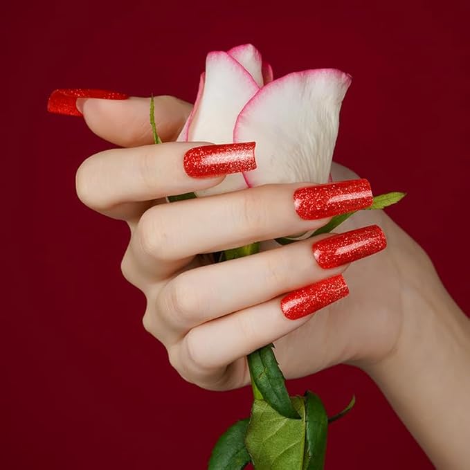 Semi-Cured Gel Nail Strips - 20 Salon-Quality Gel Sticker with UV Light Required, Long Lasting, Easy Application & Removal, Includes Prep Pad, Nail File, Wooden Stick (Ruby Radiance)