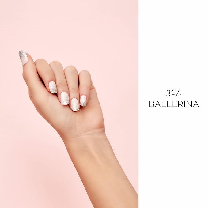 NAILOG Semi Cured Gel Nail Strips, Extra Long Glitter Nail Polish Strips (20 Pieces), Buy 2 Get 1 UV Lamp, Long Lasting Gel Nails with Soft Glossy Gel Finish, Ballerina