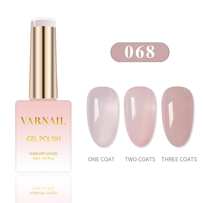VARNAIL Moisturized Skin Jelly Nail Polish Kit 6 Colors 15 ml, Translucent Nude Neutral Color Sheer Gel Polish, Salon Quality Soak off UV Light Nail Polish