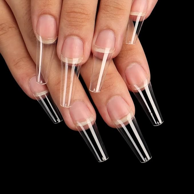500pcs No C Curve XL Coffin Nail Tips, SWETIDY Clear Long Coffin Shaped Acrylic Fake Nails Flattened Half Cover False Nails with Box for Nail Salon Professional and DIY Nail Art 10 Sizes