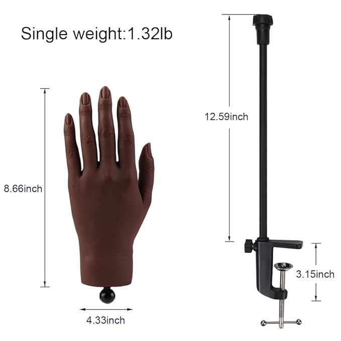 Nail Pratice Training Hand for Acrylic Nails with Stand Bracket,Soft Silicone Maniquin Hand, Flexible Bendable Nail Practice Fake Hand for Nails Art Practice Tool
