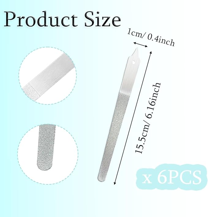 6PCS Diamond Nail File, Stainless Steel Diamond Dust Nail File for Natural Nails, Stainless Steel Fingernail Files for Salon Home(6 inch)