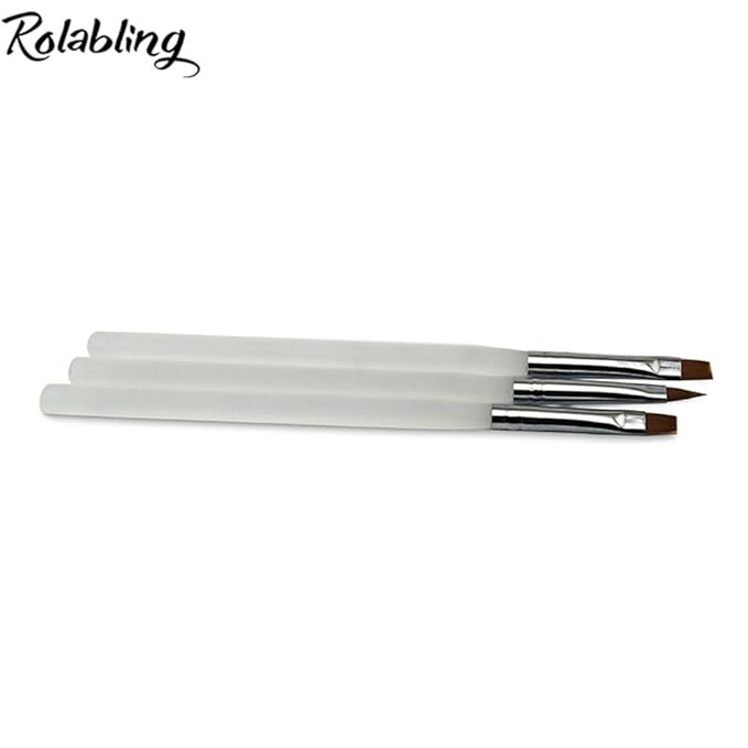 3pcs/set Sharp & Flat & Tilted head Nail Brush Nail Art Acrylic UV Gel Salon Pens Flat Brushes Kit Nail Art Brush Tools (Size3-3)