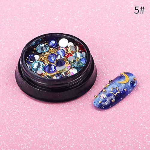 Nail Art Rhinestones Set Mixed With Metal Studs Sparkle Pearls Crystals Beads Decor Fake Tips 6 Wheels