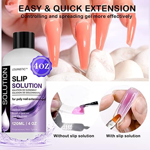 LOUINSTIC Poly Nail Gel Slip Solution - 4oz Slip Solution for Poly Nail Extension Gel, Anti-Stick Slip Solution for Nails, Brush Clean Liquid, Easy to Use, Beginners, Home Salon