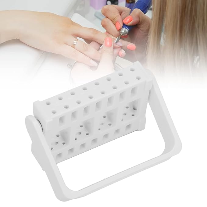 Brrnoo Nail Drill Bits Holder Display Organizer,16 Holes Nail Art Tools Exhibition Stand Rack Nail Salon Accessory Acrylic Nails Manicure Tools for Home Use or Nail Salon(white)