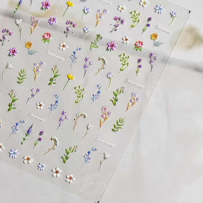 Magrace Nail Stickers for Spring 4 Sheets 5D Self-Adhesive Nail Art Decals for Women Flower Stickers Decoration