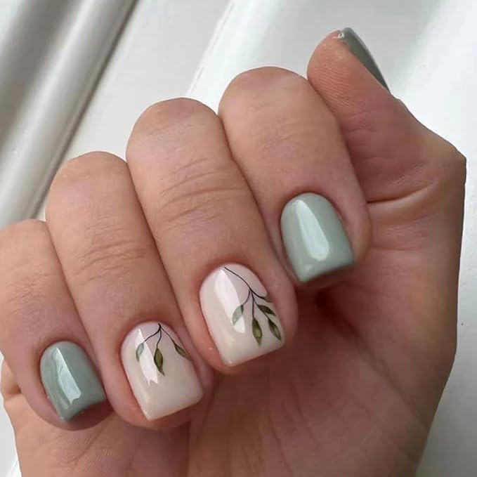 Curvlife Soft Gel Press on Nails 30pcs Fake Nails with Design Full Cover False Nails Tips for Women Reusable Nail Kit with Nail Glue Adhesive Tabs Nail File (Bamboo green)