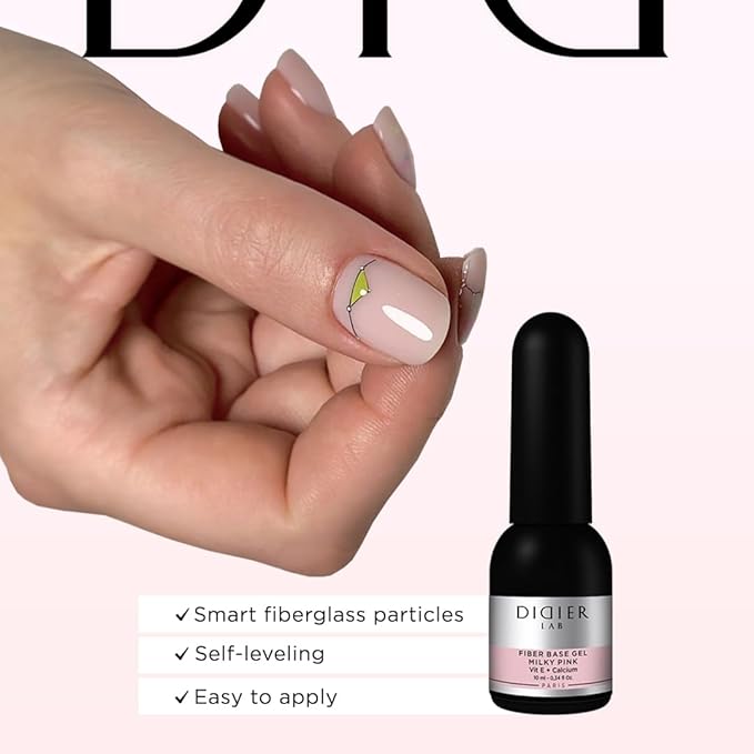 DIDIER LAB Premium Fiber Base and Top Coat Gel Nail Polish - Milky Pink Base Coat Nail Polish and Long Lasting No Wipe Top Coat Clear - LED UV Nails Polish Soak Off Gel Polish Kit 2pcs