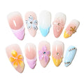 10PCS Luxury Handmade Press On Nails Nude Gradient Cat's Eye with Pearl Bow & Sparkling Rhinestones for Wedding & Party Reusable Almond Fake Nails Design Gift For Women and Girls (L02, M)