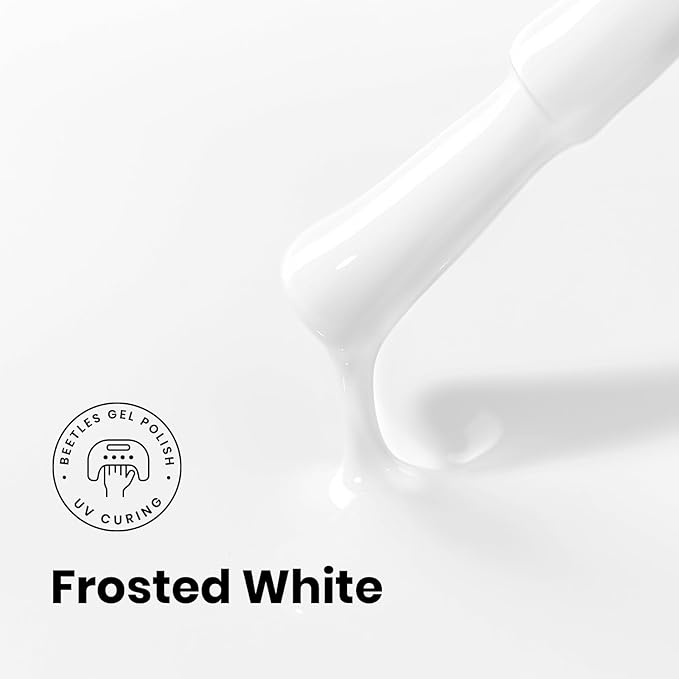Beetles White Gel Nail Polish - FrostedWhite 15ML/0.51Fl Oz, Milky White Gel Polish, Same Color Same Bottle STAY SHINING, Soak Off UV LED Lamp French Nails Art, Manicure Salon DIY Home White Nails