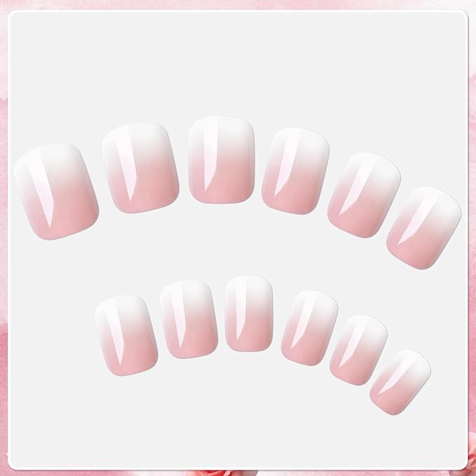 AddFavor 240pc Ombre Square Press on Nails Short Fake Nails - Glue on Nails Square Acrylic Nails Press ons Nail Tips Short Stick on Nails with Nail Glue and Adhesive Tabs for Women