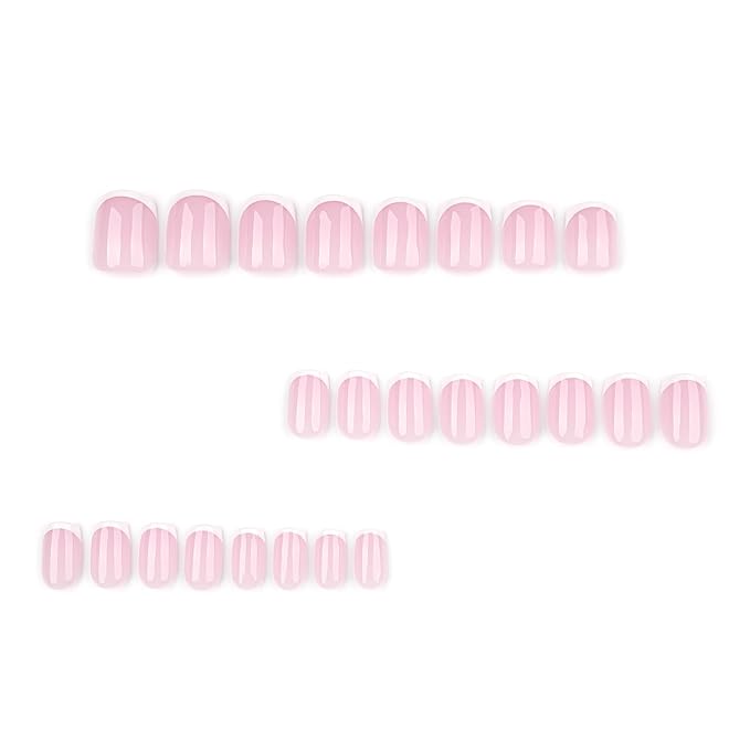 Press on Nails French Tip Fake Nails Short Square False Nails Press ons Cute Glossy Acrylic Nails Full Cover Nude Nature Glue on Nail for Women Nail Decoration 24Pcs