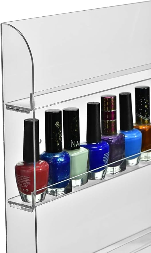 AMT Acrylic Nail Polish Racks for the Wall. CLEAR Nail Polish Display. Essential Oils Organizer. Holds up to 96 Btls. Plus a Microfiber Cloth for Cleaning Purposes (6 Tier /2 Pack)
