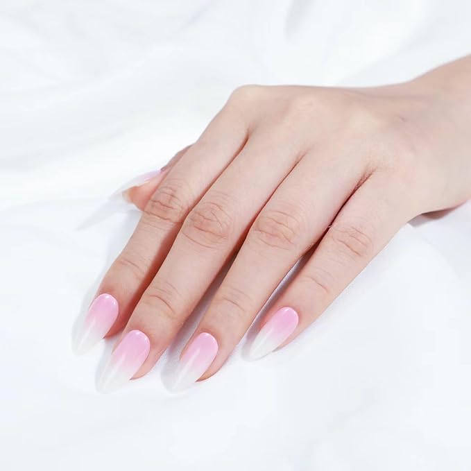 Rnker Press On Nails - Gradient Color, Almond Top gel Nails with Bright Finish, 15 Sizes - 30 Nail Kit with Glue