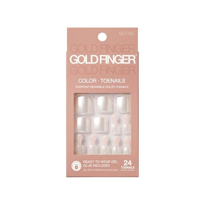 GoldFinger Press On Toenails Kit Wider Fit, Shine Glazed Glitter Metallic Silver Toenail, Ready to Wear Gel & Manicure Stick, 2g Glue included, Long-Lasting Convenient & Easy to Apply