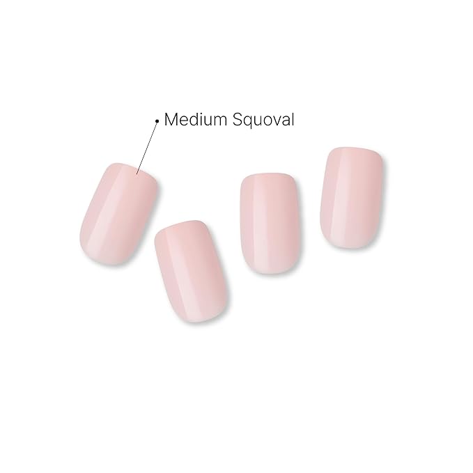 GoldFinger False Nails Kit, Ready to Wear Natural Pink Fake Nails, Manicure Stick and Glue Included, Medium Squavol Shape, Long-Lasting Hottest Trend Glue on Nails, Convenient & Easy to Apply
