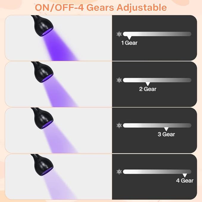 UV Light for Gel Nails 3W UV Nail Lamp, with Gooseneck, 4 Levels Dimming, 365+395nm Wavelength, Portable Clamp with USB Charge, for Decoration DIY at Home Salon Manicure