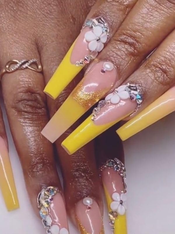 Set 30Pcs White 3D Flowers for Nails, Handmade 3D Acrylic Flowers for Nails, Flower Nail Charms Rhinestones Gems by Acrylic Powder Design Deco Nail Art Women Girls (White with Rhinestones-30Pcs)