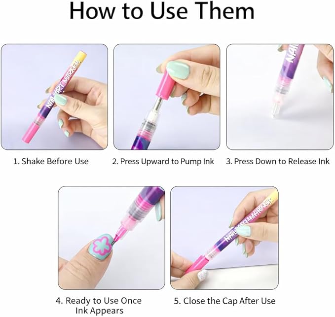 12 Colors Nail Art Pens Set, Fine Tip Nail Art Markers & Nail Polish Pens for DIY Nail Art, Manicure Design, Home & Salon Nail Kit Accessories