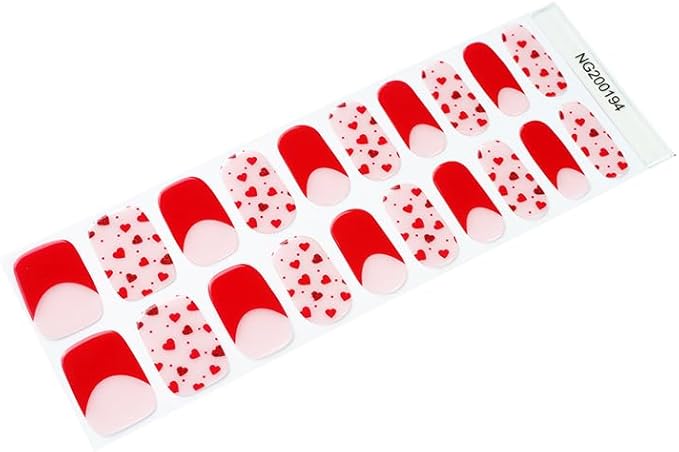 Semi Cured Gel Nail Strips Valentines Day Red Heart Gel Nail Wraps Gift for Women UV Light Required Nail Art Stickers Pegatinas Uñas Nail Decals Nails Sticker