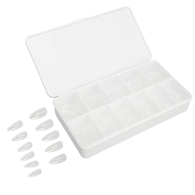 550 Tablets Long Clear Nails Ultra Thin Clear Stiletto Fake Nails Set, Long, Full Cover, Almond Shaped with Rhinestones Designs for Wedding, Dating, Party Acrylic Nail Tips Kit