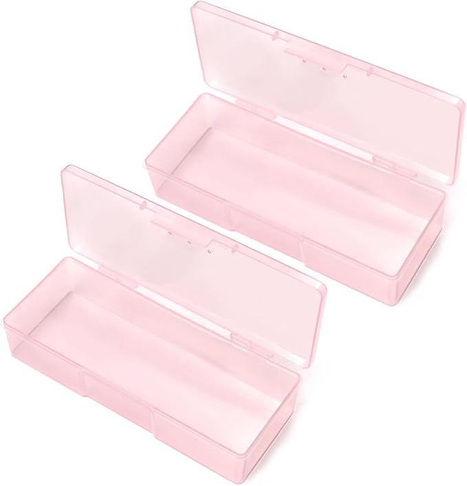 2Pcs Transparent Storage Boxes For Nail Tool Professional Pedicure Manicure Tools Set Plastic Nail Art Tool Box Storage Case Nail Supplies (Pink)