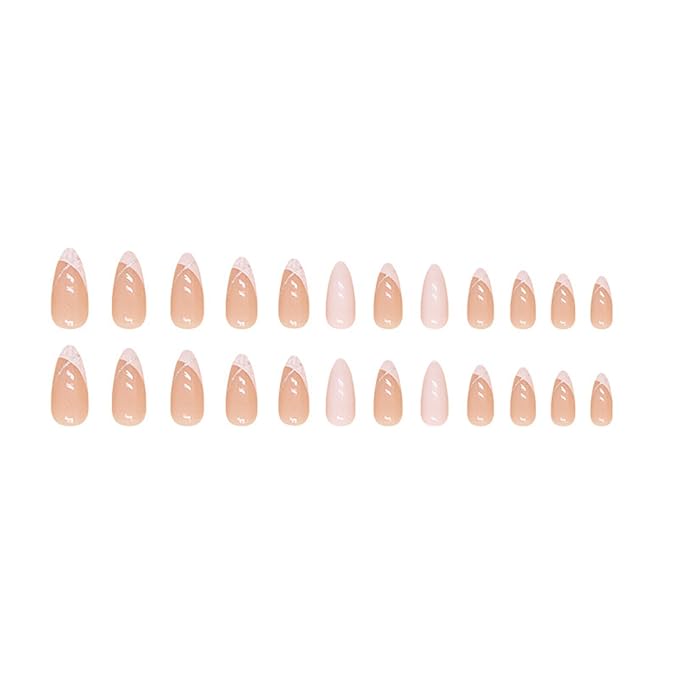 Alomnd Press on Nails Short Fake Nails Almond False Nails Press ons with Designs White Glitter Swirl Glue on Nails Cute Acrylic Nail Artificial Stick on Nail for Women Manicure