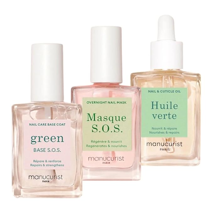 Manucurist Rescue Kit - Nail Care Kit - Nail Repair for Damaged Nails :1 Strengthening Base Coat, 1 Night Mask for Nails, 1 Nail Cuticle Oil - Nail Strengthener - Gifts for Women - Gift