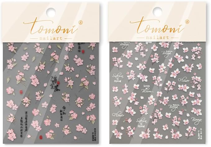 Cherry Blossom Sakura Nail Art Stickers, Pink Peach Floral Design, Spring Collection