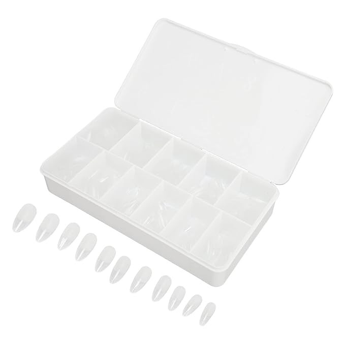 550 Tablets Long Clear Nails Ultra Thin Clear Stiletto Fake Nails Set, Long, Full Cover, Almond Shaped with Rhinestones Designs for Wedding, Dating, Party Acrylic Nail Tips Kit