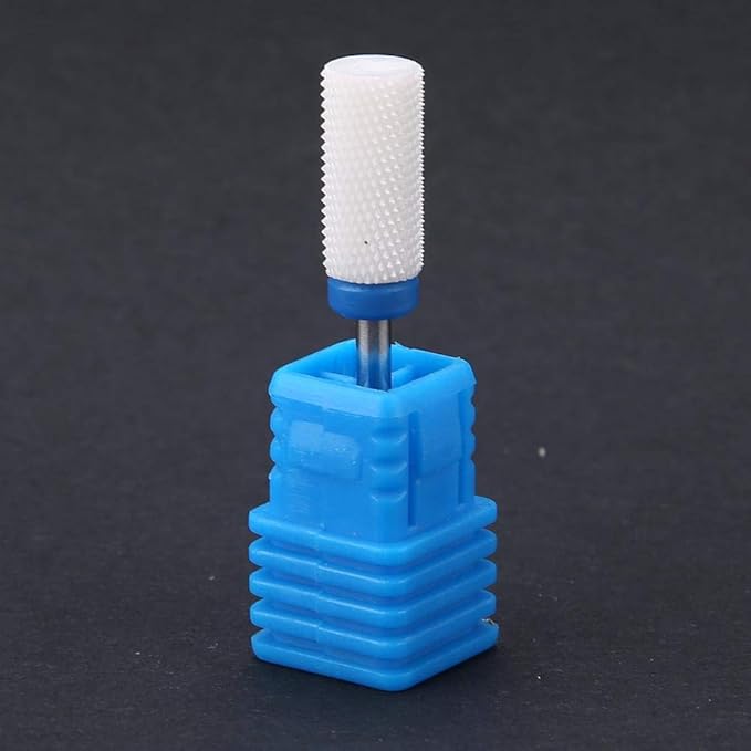 Nail Drill Bit, Ceramic Manicure Drill Bits for Manicure Pedicure Cuticle Gel Nail Polishing Cylinder Shape Grinding Head, with Display Base(White 05#)
