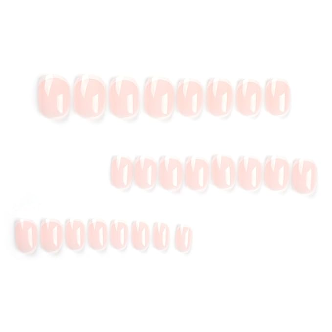 Short Square Press on Nails Petite MABKJLF French Tip Fake Nails Light Pink Full Cover White Nail Tip False Nails with Nail Glue Glossy Glue on Nails Manicure Artificial Nails for Women Girls 24Pcs