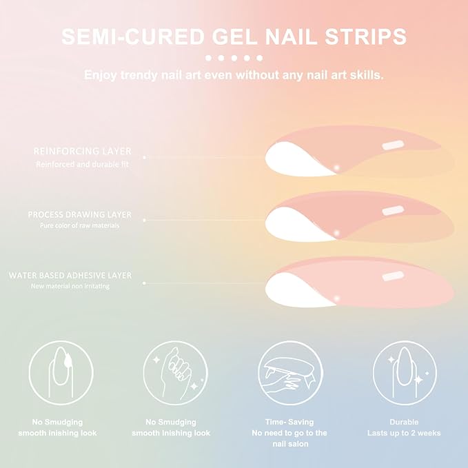 SILPECWEE Semi Cured Gel Nail Strips, Toenails Stickers Full Nail Wraps UV Light Required, Salon Quality, Easy to Apply & Remove, Toenail Strips for Women Girl (Candy-Colored Delight - 32PCS)