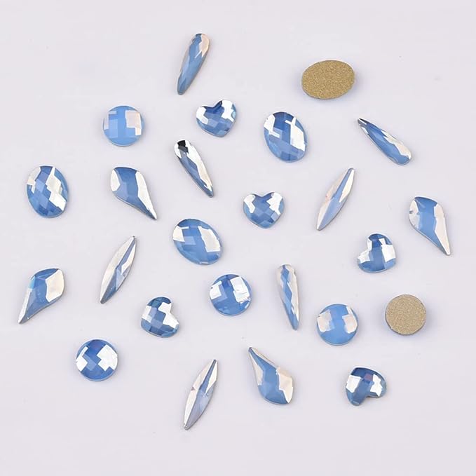 60pcs 6 Different Shapes Flatback Blue Opal Nail Rhinestones 480pcs Round 3D Diamond Gems Bulk Pack for Nail Design Jewels Decoration