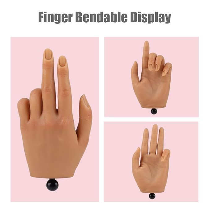 Practice Hand for Acrylic Nails with Stand Bracket, Silicone Fake Hands to Practice Fake Nails Mannequin Hand for Nails Practice and Nail Art Color3 Single Left Hand