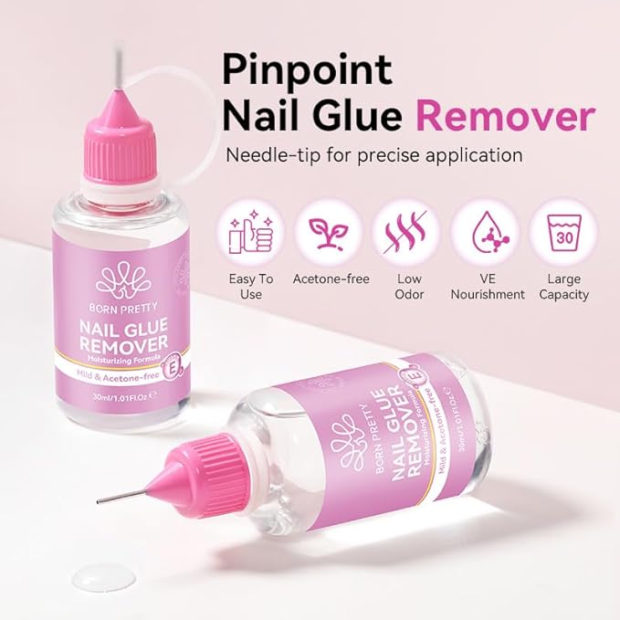 BORN PRETTY 30ML Pinpoint Nail Glue Remover for Press on,Gentle Remover for Nails Tips & Gel x Nails,Multi-Functional Fake Nail Remover Glue Off for DIY Home Salon,Quick Adhesive Debonder