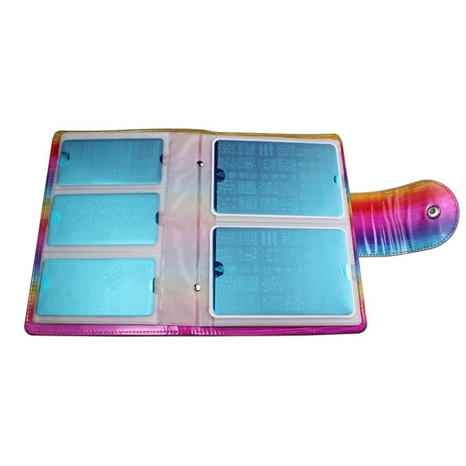 50 Slots Image Stamper Plate Collection Nail Art Stamp Plate Stamping Plates Cases Stamp Nail Template Organzier for 6.0x12.0cm and 9.5X14.5CM Nail Art Plates (Rainbow)