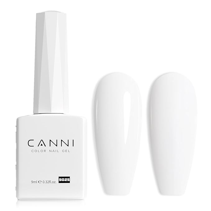 CANNI White Gel Nail Polish, 1Pcs Pure White Gel Polish Color High Gloss Soak Off U V Nail Manicure Salon DIY