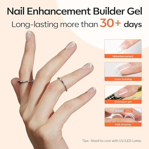 modelones 9 in One Nail Builder Glue Gel for Nails Set for Nails Thickening, Adhesive Bond for Nail Tips, Long Lasting Curing Needed