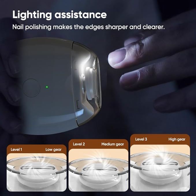Electric Automatic Nail Clipper & Grinder: Rechargeable Fingernail Trimmer with LED Light - 3-Speed Quiet Nail Care Tool for Adults, Seniors & Babies (2 pcs)