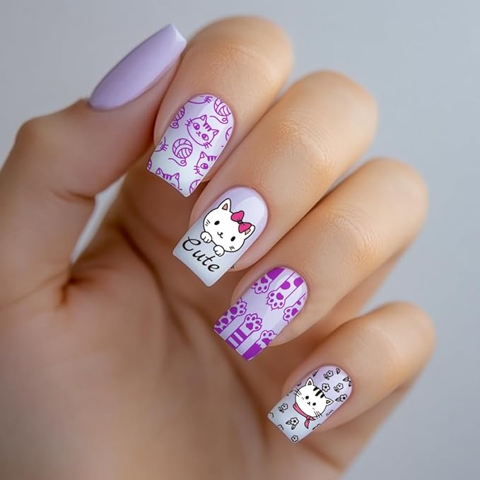 PH PandaHall 3pcs Cute Cat Nail Stamping Plates, Lovely Cat Nail Art Templates Animal Cat's Paw Fishbone Nail Art Stencils Stainless Steel Nail Image Plates for Women Nail Design Print Manicure Salon
