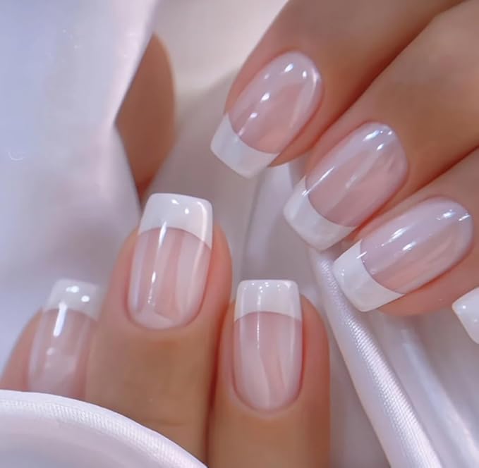 CurvLife Soft Gel Press On Nails Square, Long-Lasting 30Pcs Reusable Stick On Fake Nails Kit with Glue Tabs, Glossy Salon-Style Manicure for Women Teens Beginners, At-Home (Silk Touch)