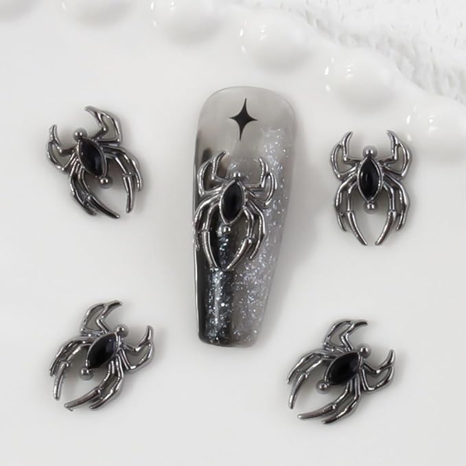 Ranvi 30PCS Halloween Nail Art Charms,Spider Metal Dark Gothic Alloy Diamond for Women Girls Halloween Nail Decorations Design(Black Spider-Black Diamond)