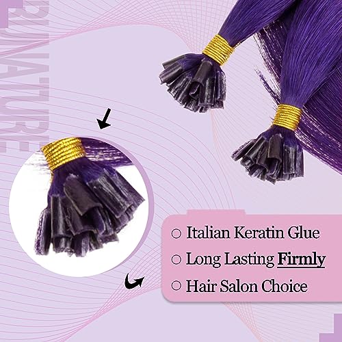 RUNATURE U Tip Hair Extensions Human Hair Purple Hair Extensions Human Hair Pre Bonded U Tip Hair Extension 18 Inch Keratin Tip Hair Extension Purple Soft Remy Hair for Women 25g 25s