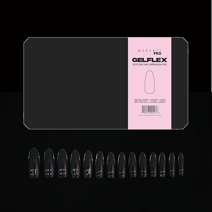 MakarttPro GelFlex Soft Gel Tips 500pc Box – Long Round Shape – 14 Sizes 00–9 – Clear Soft Gel Extensions – Easy to Apply, Lightweight, Professional Salon Quality