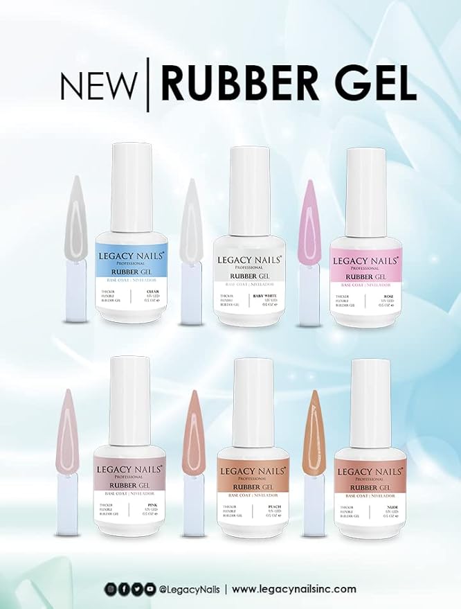 LEGACY NAILS Professional Rubber Gel Base-Coat 0.5 fl oz. Nivelador UV-LED Full Coverage Elastic Thick Flexible Gel Base Coat Builder (BABY WHITE)