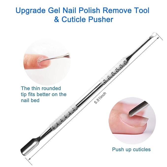 Professional Manicure Tools Set, Stainless Steel Cuticle Nipper, Upgrade Gel Nail Polish Remove Tool & Cuticle Pusher, Debris Cleaning Brush, for Home & Salon Use, For Women