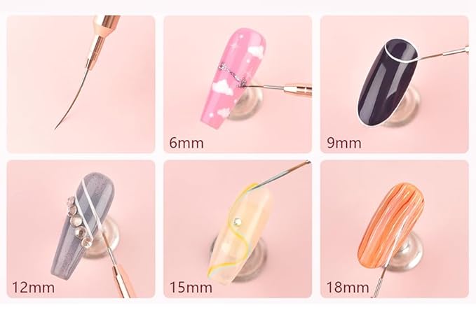 KADS Fine Liner Brush, Nail Art Striping Brushes 6/9/12/15/18mm Thin Line Nail Brush Detail Drawing Brush Gel Nail Polish Brush (Set of 5Pcs)